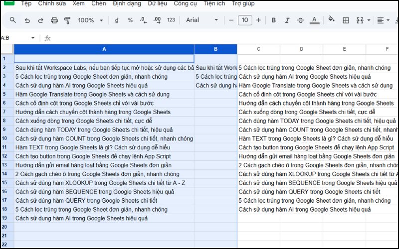 Bôi đen số cột (hoặc hàng) mà bạn muốn giữ cố định
