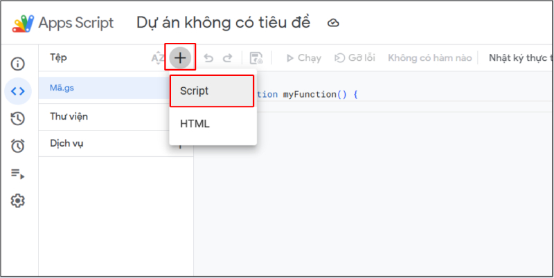 Nhấn tạo Script mới