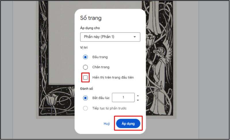 Cài đặt số trang cho từng phần và ẩn số trang ở trang đầu tiên