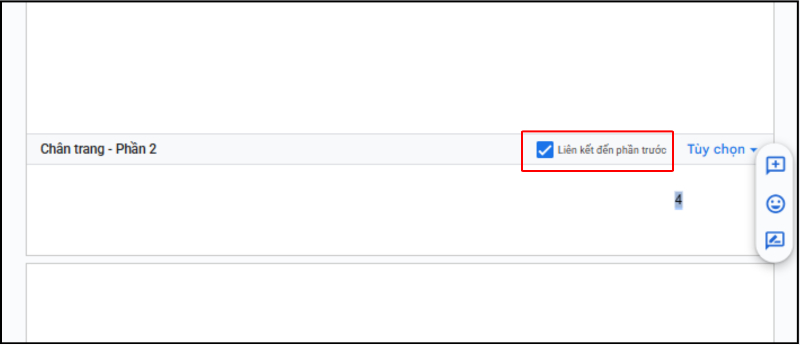 Bỏ liên kết chân trang với phần trước trong Google Docs