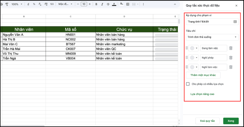 Thiết lập các yêu cầu về giới hạn dữ liệu