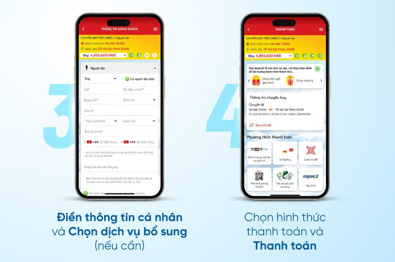 Điền thông tin, chọn phương thức thanh toán phù hợp