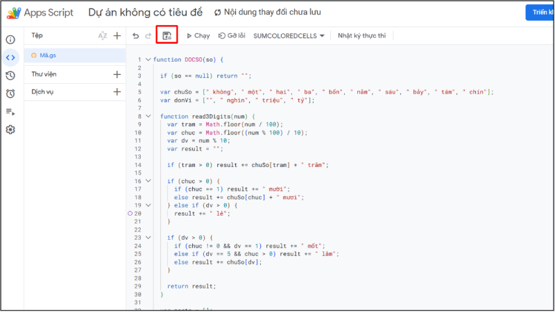 Nhập mã Apps Script trong Google Sheets