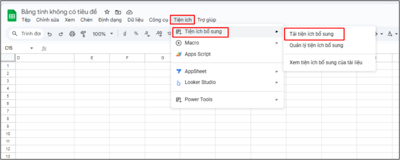 Vào Tiện ích bổ sung trong Google Sheets