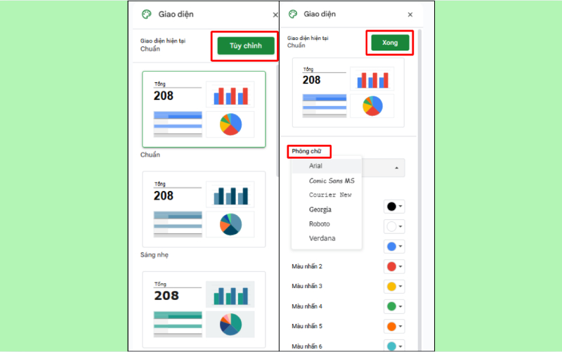 Tùy chỉnh giao diện và chọn font chữ trong Google Sheets
