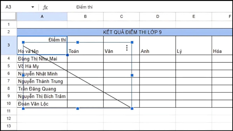 Điều chỉnh đường gạch chéo sao cho khớp 