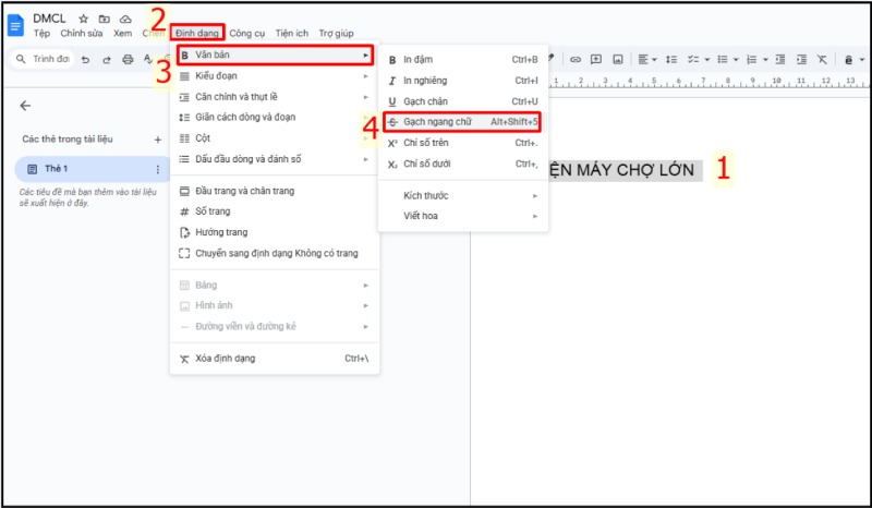 Chọn Định dạng và Gạch ngang chữ trong Google Docs