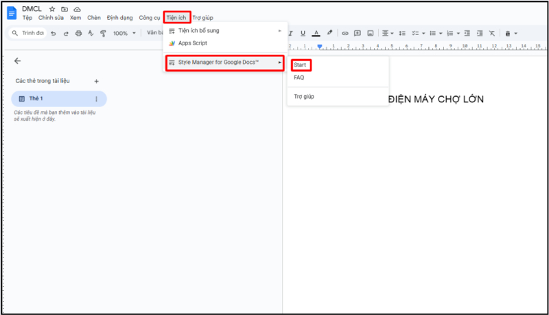 Khởi chạy Style Manager trong Google Docs