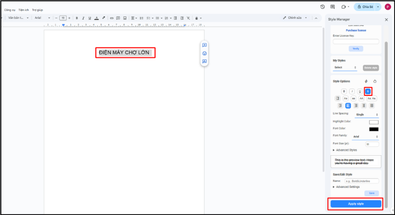Áp dụng kiểu gạch ngang chữ bằng Style Manager
