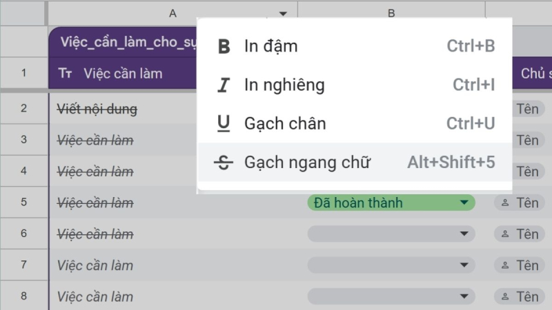 Mở hộp thoại văn bản bằng phím tắt trong Google Sheets