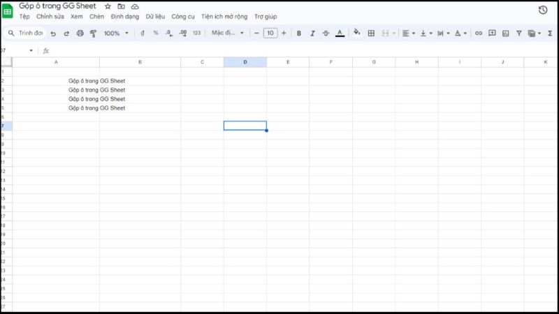 Gộp ô theo chiều ngang trong Google Sheets