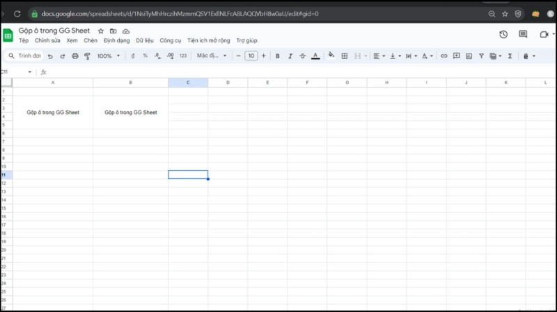 giao diện gộp ô theo chiều dọc trong Google Sheets