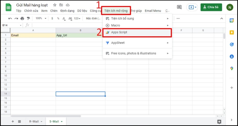 Thao tác kích hoạt Google Apps Script