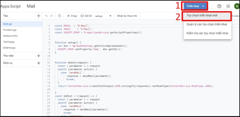 Tùy chọn triển khai dự án mới