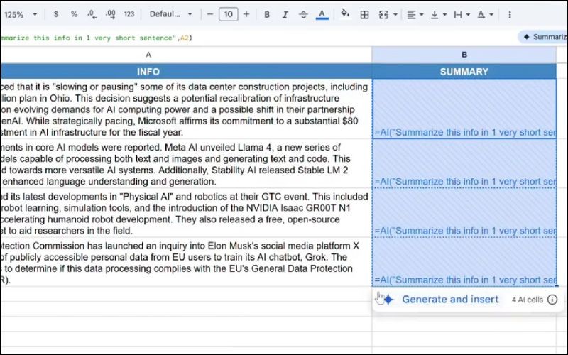 Phân tích quan điểm bằng hàm AI trong Google Sheets 