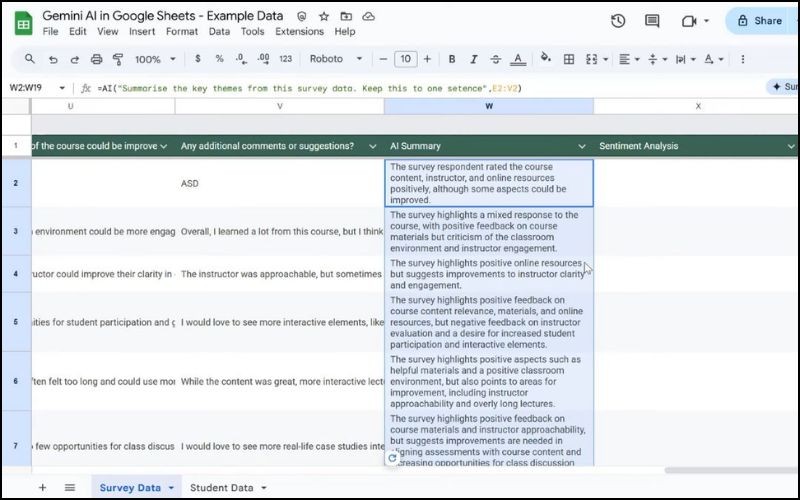 Cột chứa nội dung tóm tắt do AI phân tích