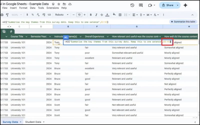 Chọn vùng ô chứa dữ liệu