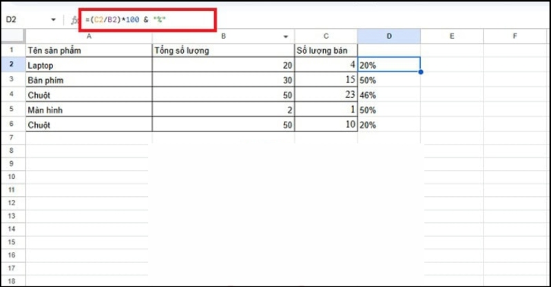 Tính phần trăm bằng phép chia