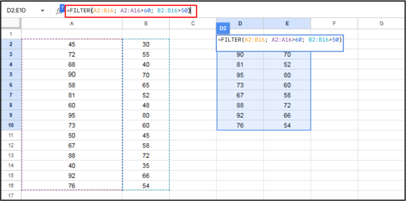 Hàm FILTER lọc dữ liệu theo nhiều điều kiện số lớn hơn