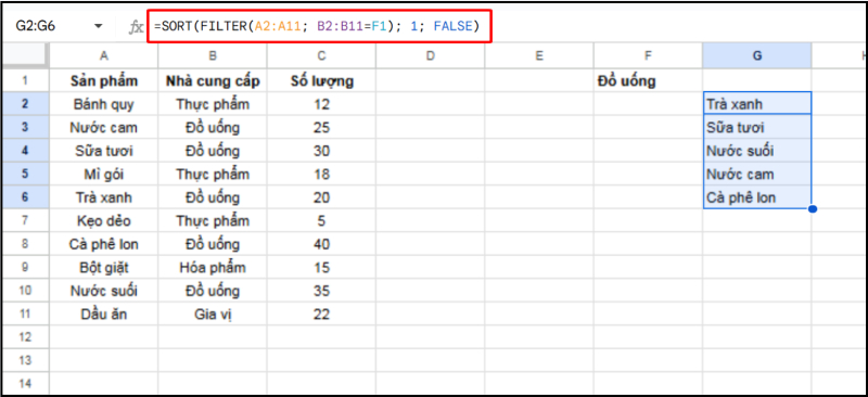 Kết hợp SORT và FILTER để lọc và sắp xếp dữ liệu theo điều kiện