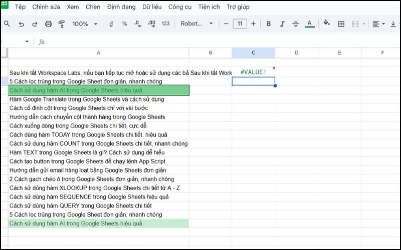 Lỗi #VALUE! khi dùng hàm GOOGLE TRANSLATE