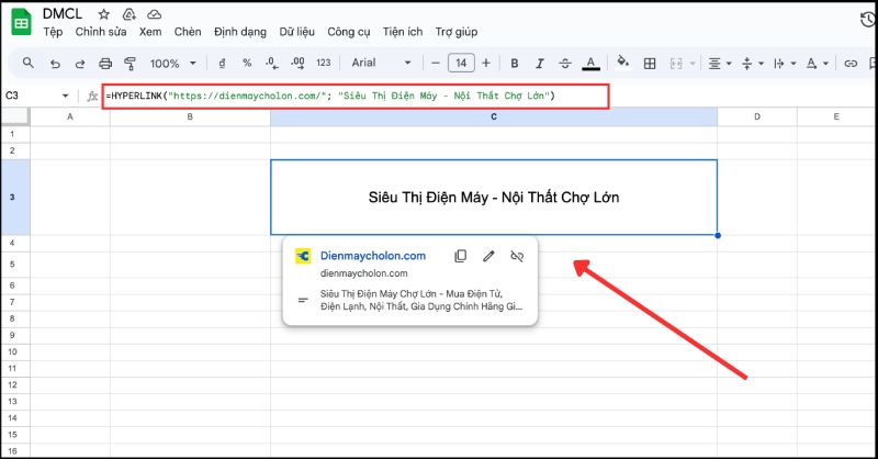 Chèn một link đơn lẻ bằng hàm HYPERLINK trong Google Sheets