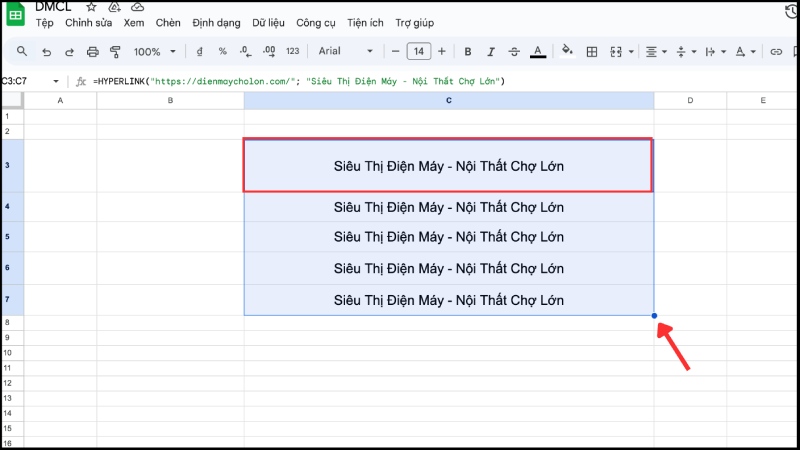 kéo công thức HYPERLINK để chèn nhiều liên kết cùng lúc