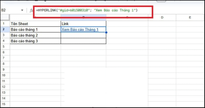 hàm HYPERLINK để tạo liên kết giữa sheet trong file báo cáo tháng