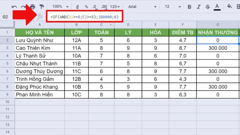 Hàm IF kết hợp với AND hoặc OR