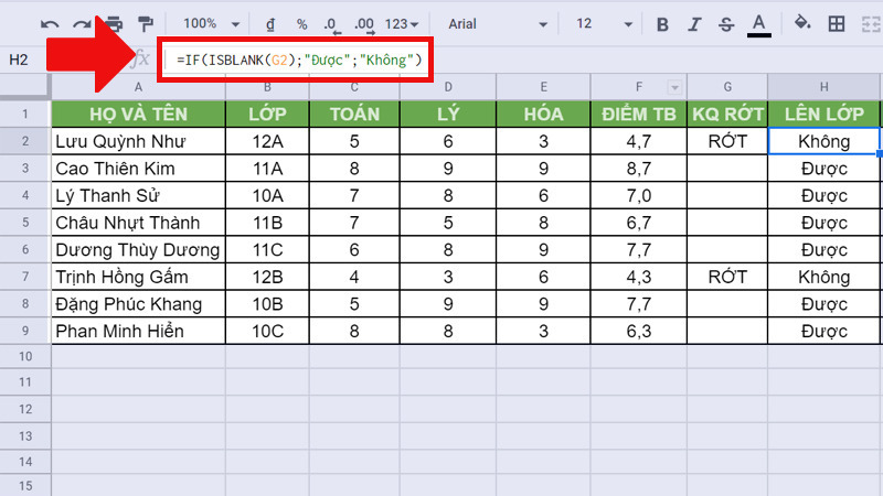 Dùng hàm IF và ISBLANK