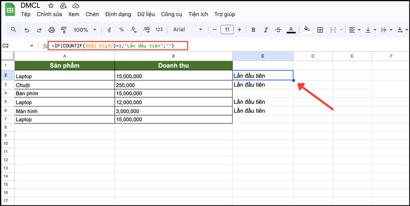 Hàm IF kết hợp với COUNTIF