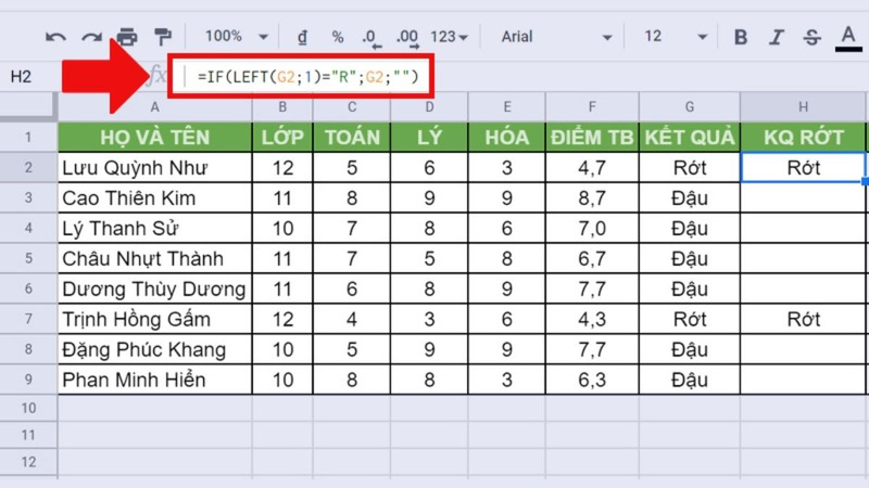 Sử dụng hàm IF với LEFT