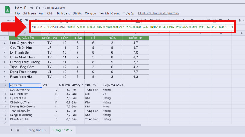 Hàm IF kết hợp IMPORTRANGE