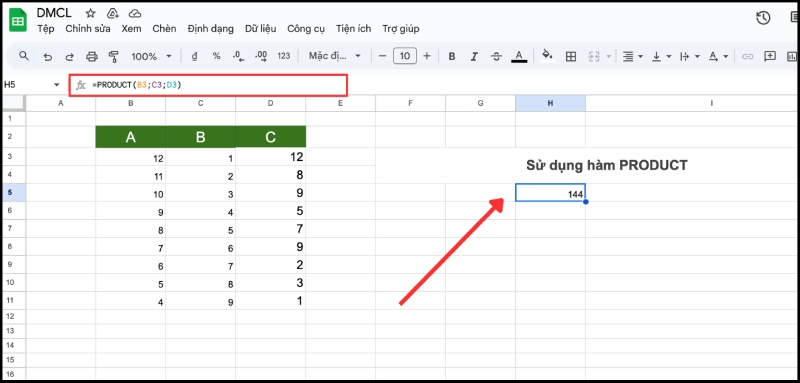 Sử dụng hàm PRODUCT nhân nhiều giá trị hoặc một dãy ô cùng lúc