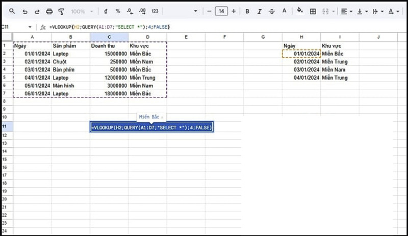 Kết hợp hàm QUERY và VLOOKUP