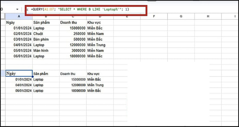Sử dụng câu lệnh LIKE trong QUERY