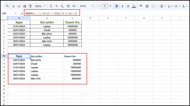 Sắp xếp kết quả truy vấn