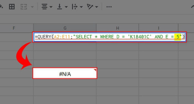 Lỗi #N/A khi sử dụng hàm QUERY