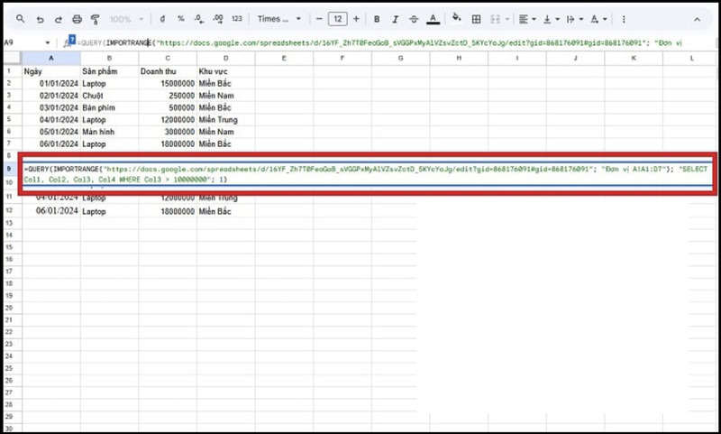 Kết hợp hàm QUERY và IMPORTRANGE