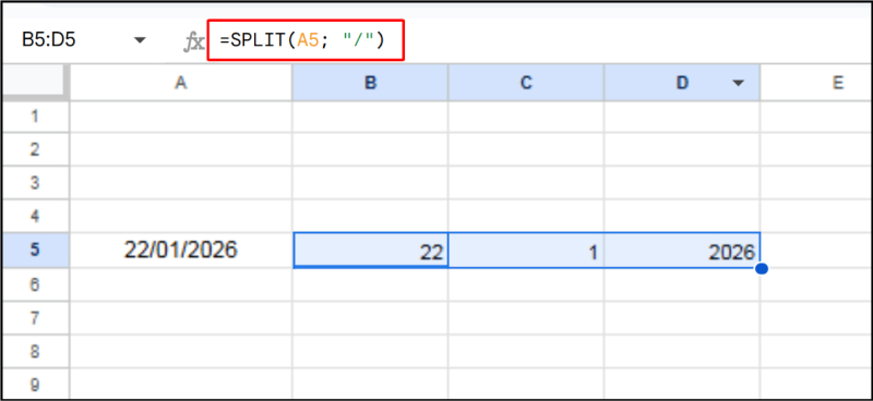 Sử dụng hàm SPLIT để tách ngày tháng năm