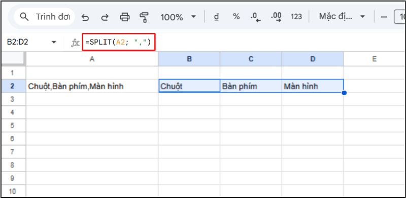 Hàm SPLIT tách danh sách bằng dấu phẩy