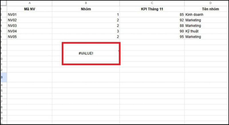 Trường hợp sử dụng hàm SUBTOTAL bị lỗi #VALUE!