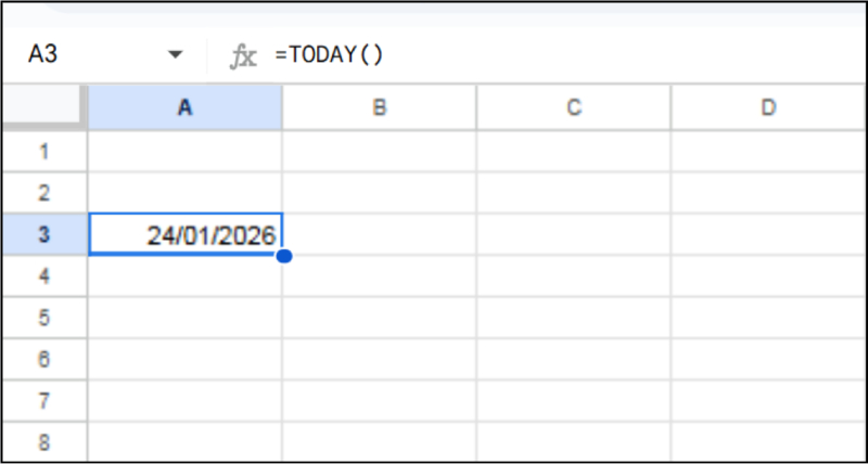 Hàm TODAY hiển thị ngày hiện tại trong Google Sheets