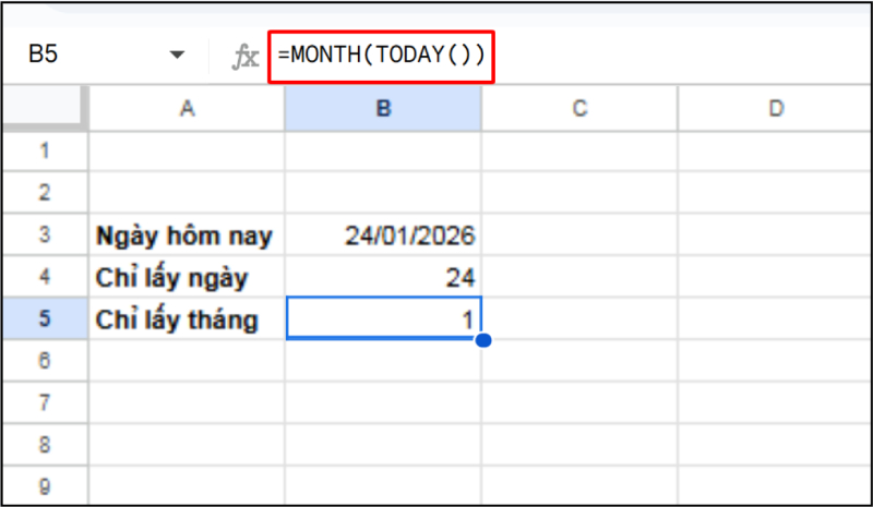 Dùng hàm MONTH kết hợp TODAY để lấy tháng hiện tại