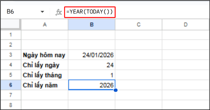 Dùng hàm YEAR kết hợp TODAY để lấy năm hiện tại