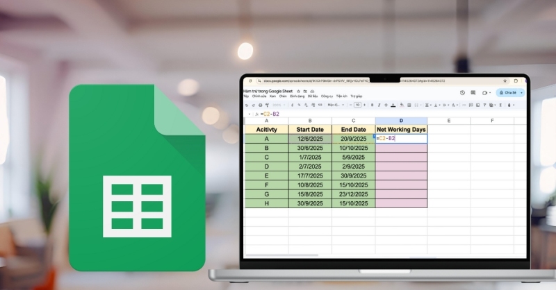 Sử dụng hàm trừ trong google sheets