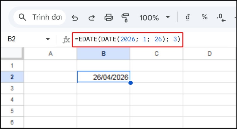 Hàm EDATE trong Google Sheets để cộng thêm tháng