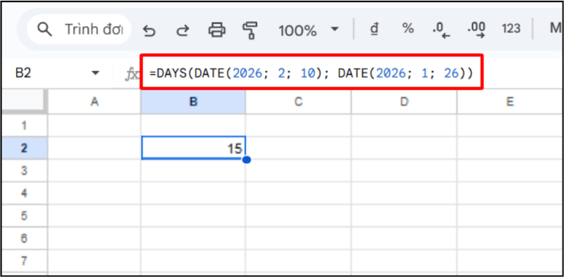Hàm DAYS trong Google Sheets để tính số ngày giữa hai mốc thời gian