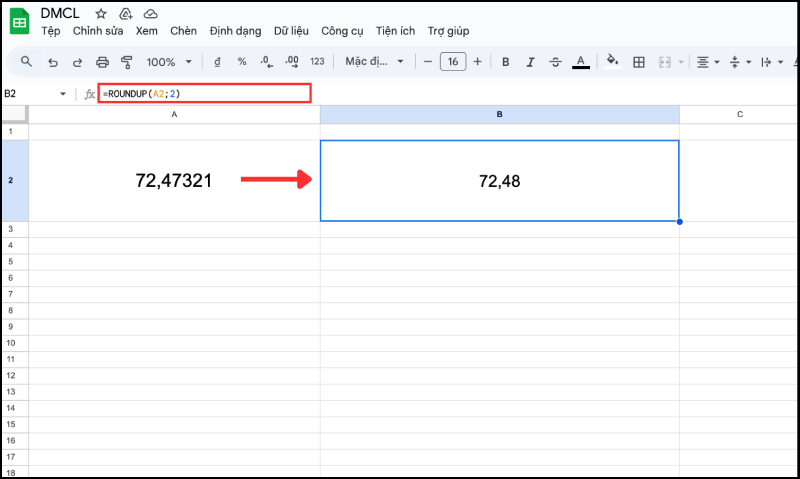 Làm tròn số lên với hàm ROUNDUP