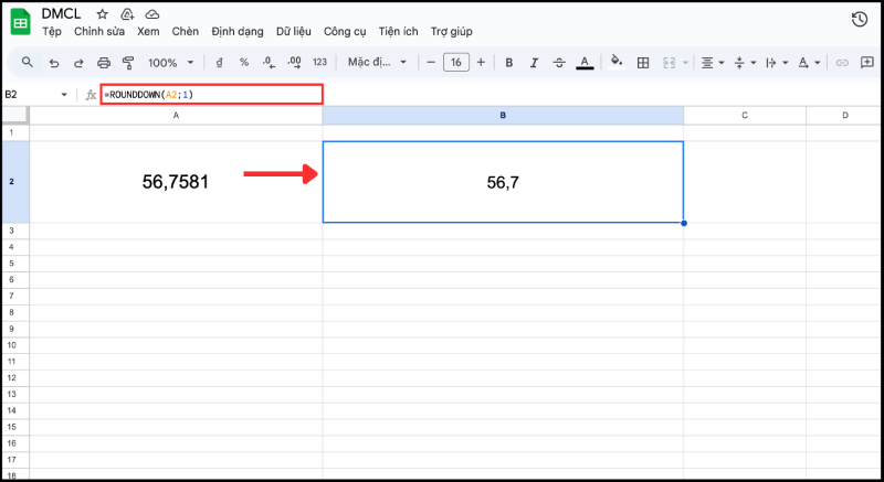 Hàm ROUNDDOWN giúp làm tròn số xuống